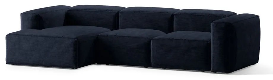 Colțar albastru închis cu tapițerie din catifea reiată (cu colț pe partea stângă/cu șezlong) Bergamo – Cosmopolitan Design