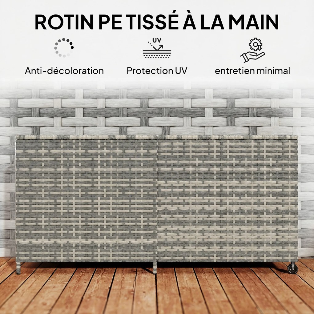 Outsunny Cufăr de grădină din rășină împletită, cufăr de depozitare exterior 650 L impermeabil cu căptușeală cu fermoar | Aosom Romania