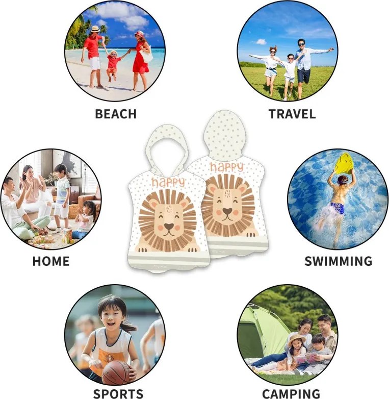 Poncho pentru copii HAPPY LION alb 60 x 60 cm