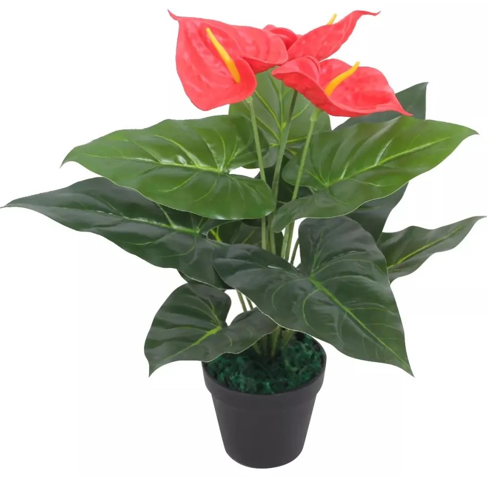 Planta artificiala Anthurium cu ghiveci, 45 cm, rosu si galben 1, Rosu, anthurium   45 cm