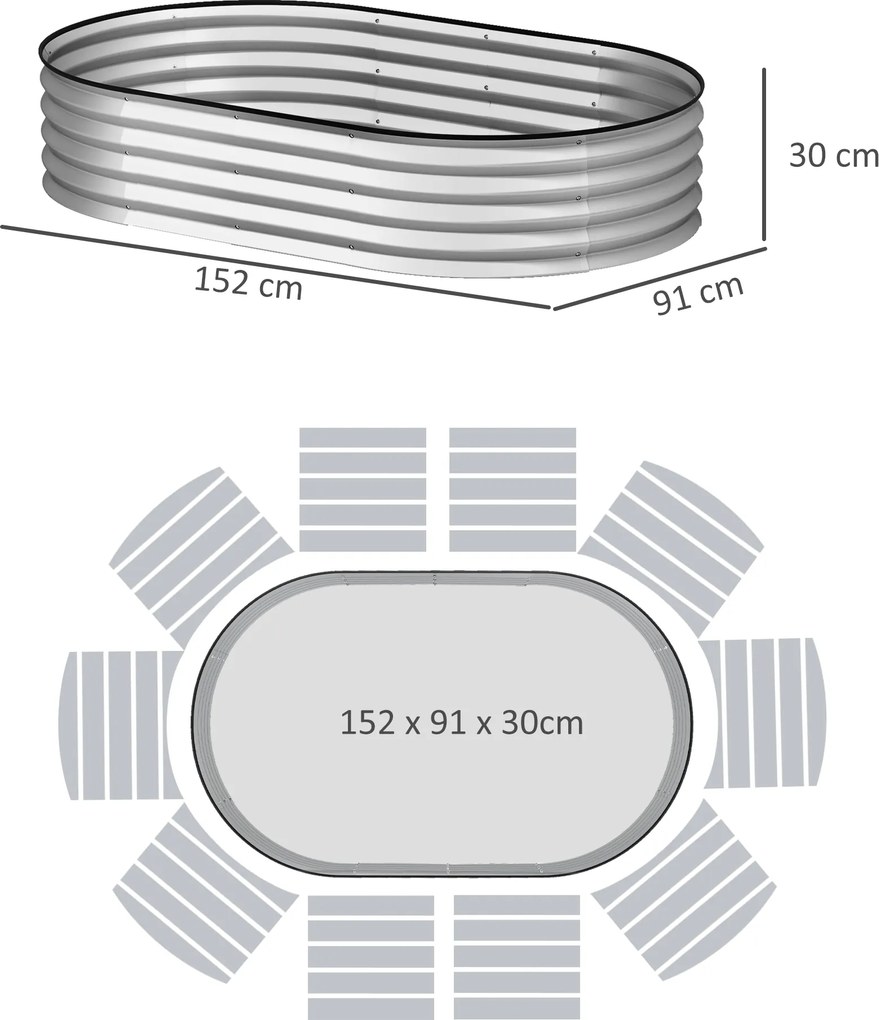 Outsunny Set de 2 jardiniere înălțate din oțel galvanizat kit paturi de grădină margine cauciuc 152 x 91 x 30 cm argintiu | Aosom Romania