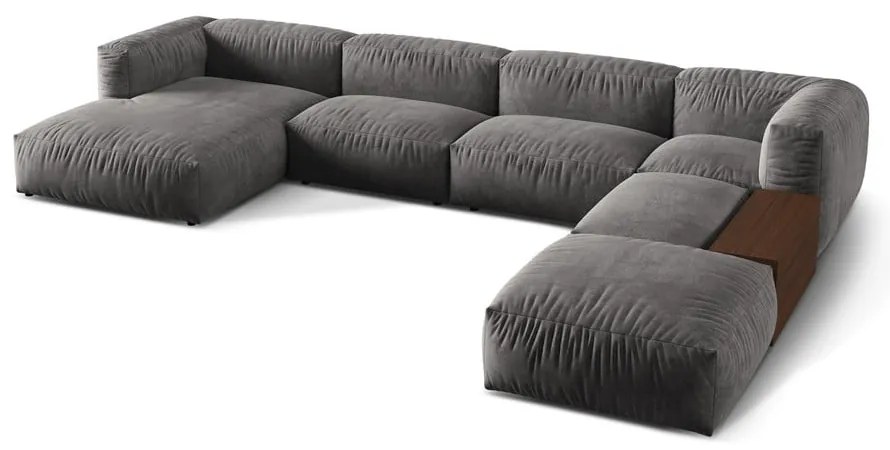 Colțar modular gri cu tapițerie din catifea (cu colț pe partea dreaptă/în formă de "U") Martina – Micadoni