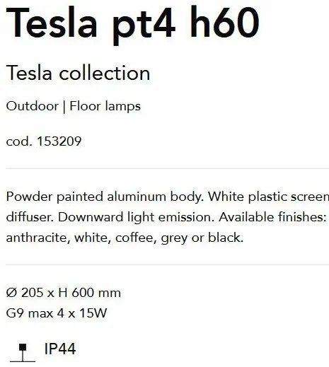 Stalp iluminat exterior design modern TESLA PT4 H60 BIANCO