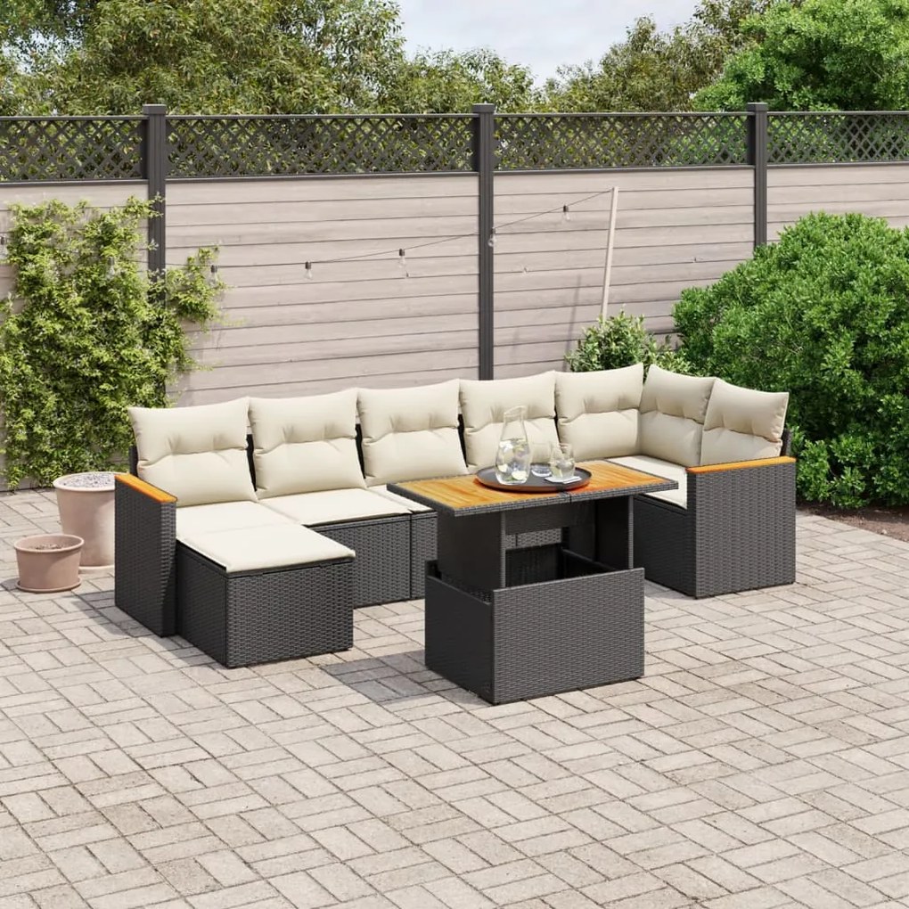 vidaXL Set mobilier de grădină cu perne, 8 piese, negru, poliratan