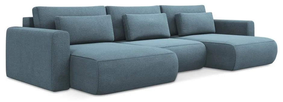 Colțar albastru deschis extensibil/cu spațiu de depozitare (în formă de "U") Kapua – Makamii