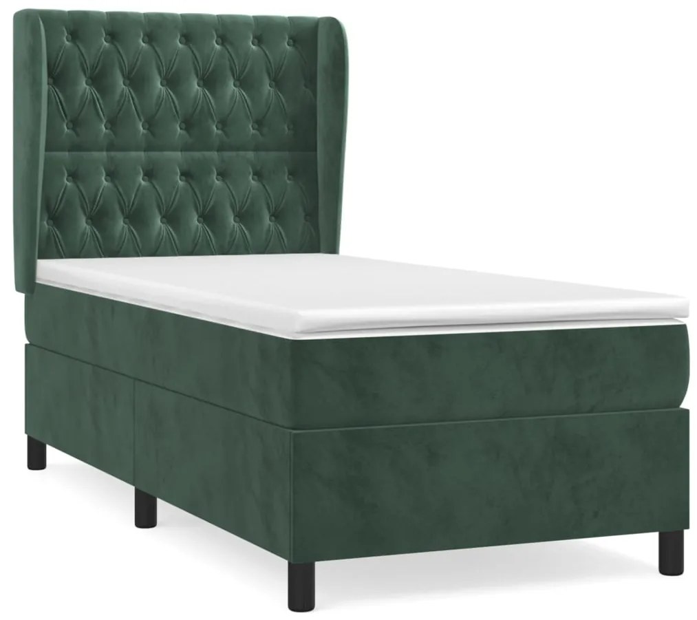 3129378 vidaXL Pat box spring cu saltea, verde închis, 100x200 cm, catifea