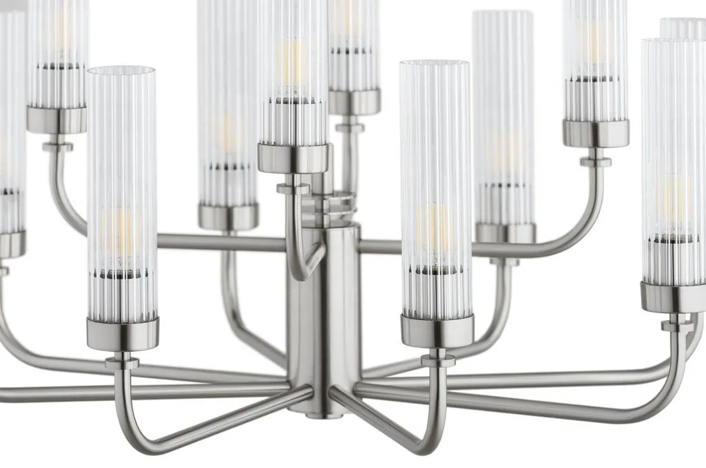 Candelabru 12 brate, otel nickel, sticla canelata PRESTON 5088