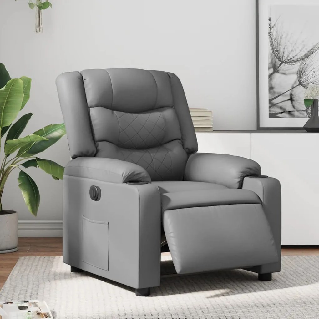 vidaXL Fotoliu rabatabil electric, gri, piele ecologică