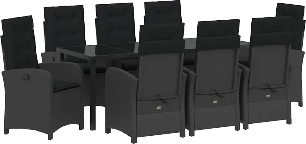 vidaXL Set de masă pentru grădină cu pernă 9 pcs Negru poliratan