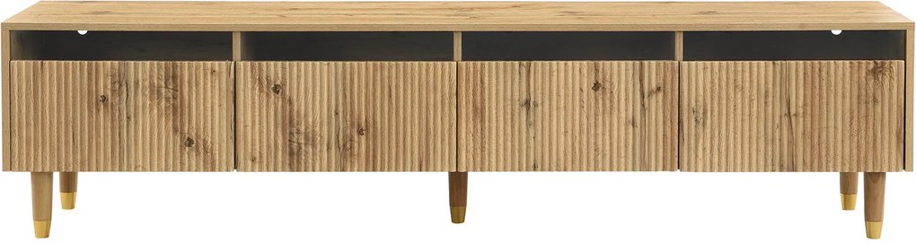 Comodă TV cu 4 sertare, din MDF și acril, 178x35x45 cm, Culoare naturală