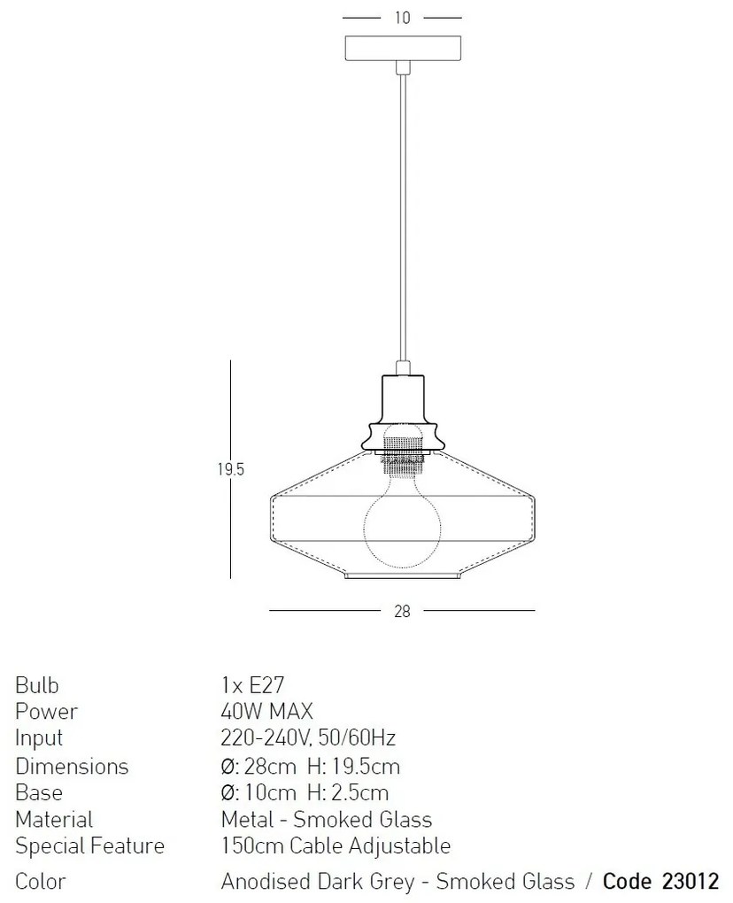 Pendul design decorativ Zenia fumuriu