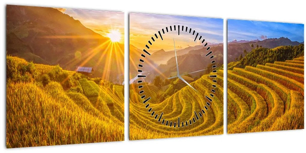 Tablou - Terasele de orez din Vietnam (cu ceas) (90x30 cm)