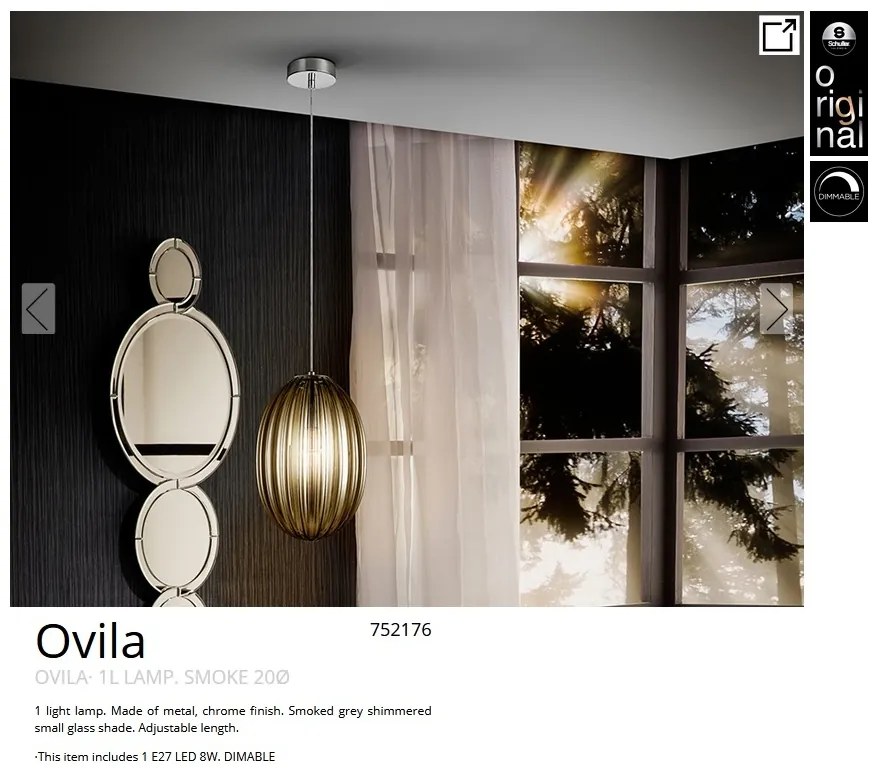 Pendul design modern decorativ Ovila 20cm fumuriu SV-752176