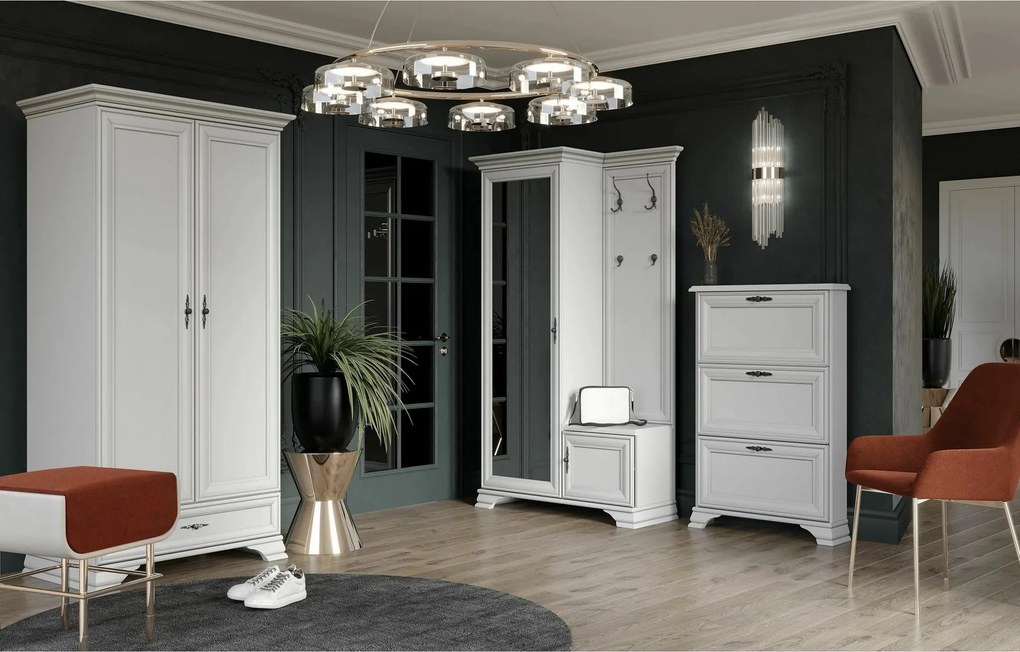 Mobilier hol cu oglinda IDENTO 3, alb, PAL melaminat, format din 3 pie