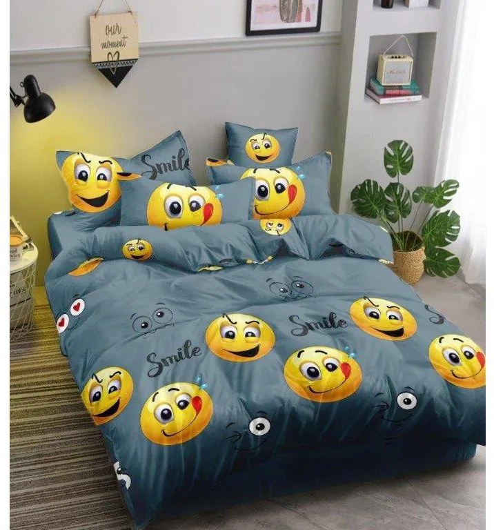 Lenjerie de pat din microfibra Culoare Gri, SMILE EMOJI Dimensiune lenjerie de pat: 70 x 90 cm | 140 x 200 cm