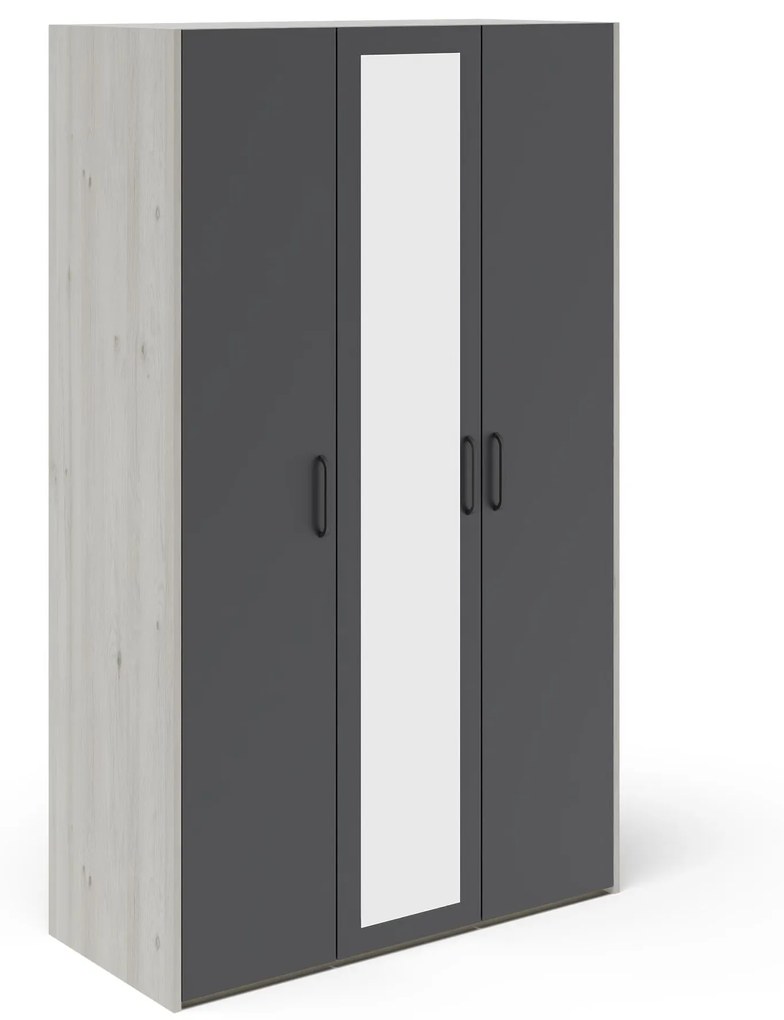 Dulap Malmo, 3 Usi, Stejar Alb/Antracit, 120 x 52 x 200 cm