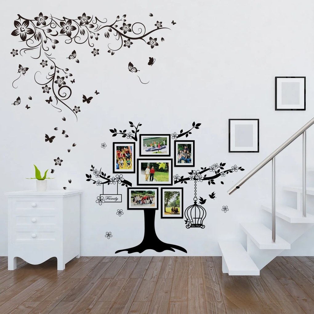 Sticker Black Butterfly Vine Family Tree Photo Frames