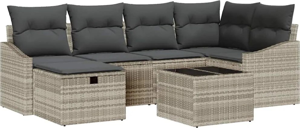 vidaXL Set de canapea cu pernă 7 pcs Gri Deschis și Gri poliratan