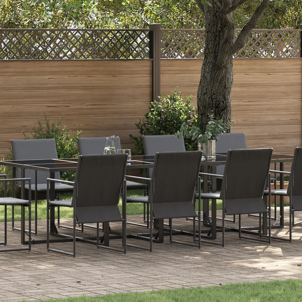 vidaXL Set de masă pentru grădină 11 pcs Negru Oțel