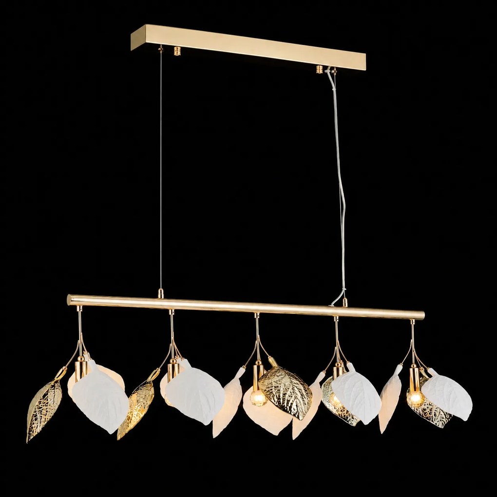 Lustra cu Frunze Ceramice Liniara, 5 Brate, Finisaj Gold - Bussy Lighting 7239-5P