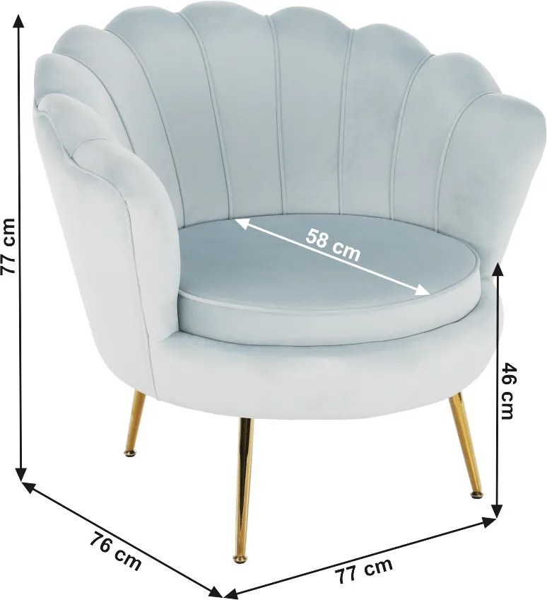 Fotoliu în stil Art-deco, catifea Velvet gri-albastru/crom auriu, NOBLIN