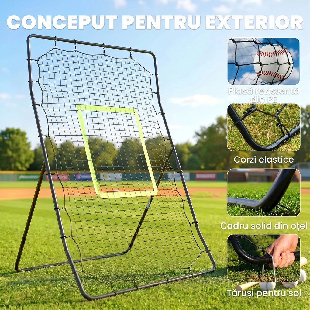 HOMCOM Plasă Rebounder Pliabilă pentru Fotbal și Baseball cu 21 de Corzi și Zonă de Precizie, 123x90x174 cm, Negru | Aosom Romania