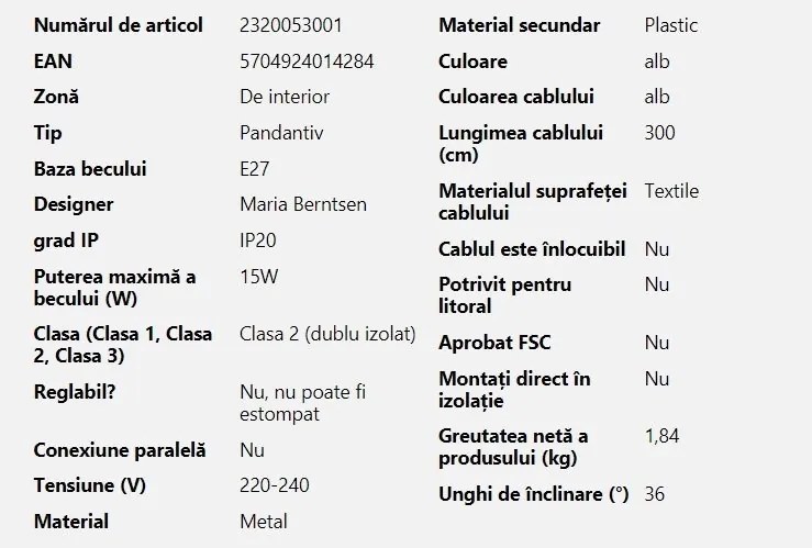Lustra/Pendul metalic design nordic Align alb