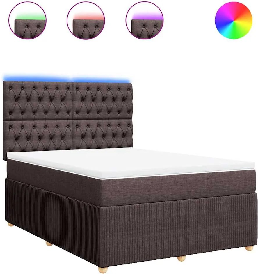vidaXL Pat box spring cu saltea, maro închis, 140x200 cm, textil