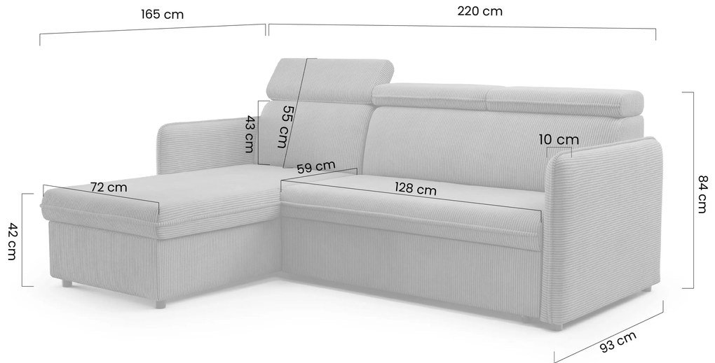 Colţar Barcelia Mini extensibil, universal, stânga/dreapta - bej catifea Anafi 22