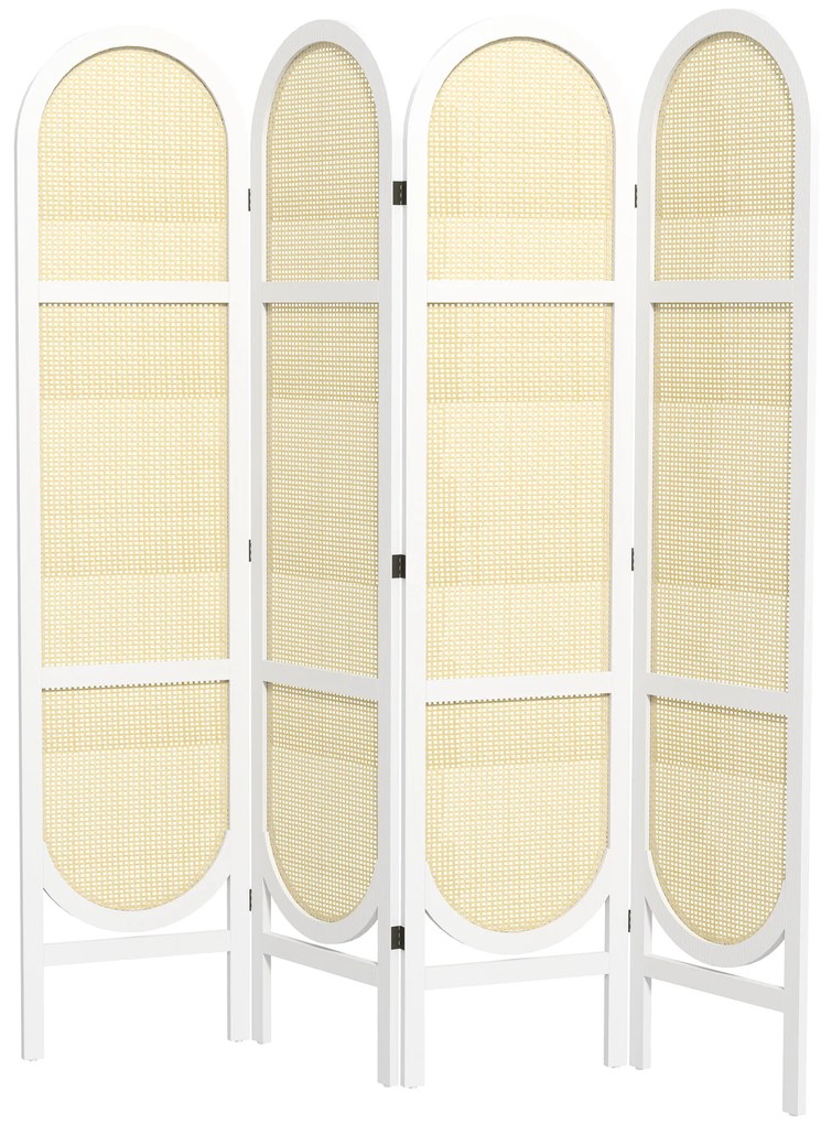 HOMCOM Paravent interior din lemn 4 panouri 170 x 160 cm pliabil și portabil, model țesut manual, alb | Aosom Romania