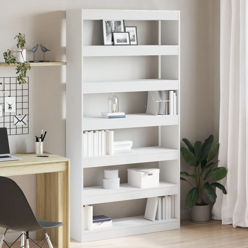 vidaXL Bibliotecă Albă Alb Lemn prelucrat 100 x 30 x 198 cm Rafturi