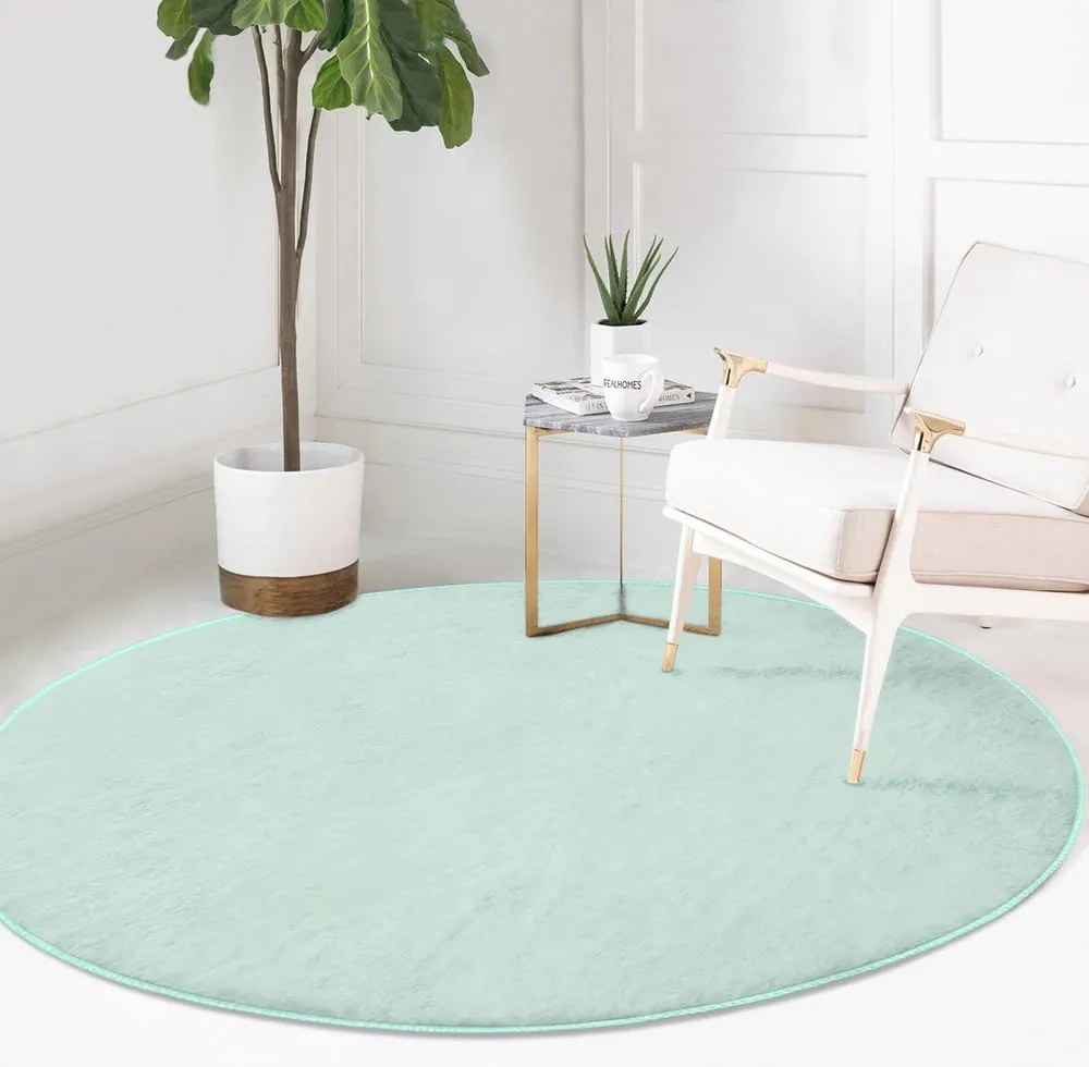 Covor rotund verde mentă lavabil adecvat și pentru aspiratoare robot ø 100 cm Comfort – Mila Home