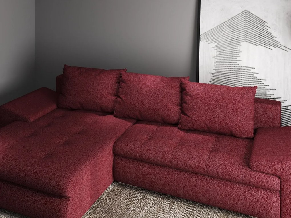 Colțar extensibil dumonde cu ladă de depozitare si sezut confortabil din spuma high-density, Leonardo Enjoy Rosu 260x185 cm