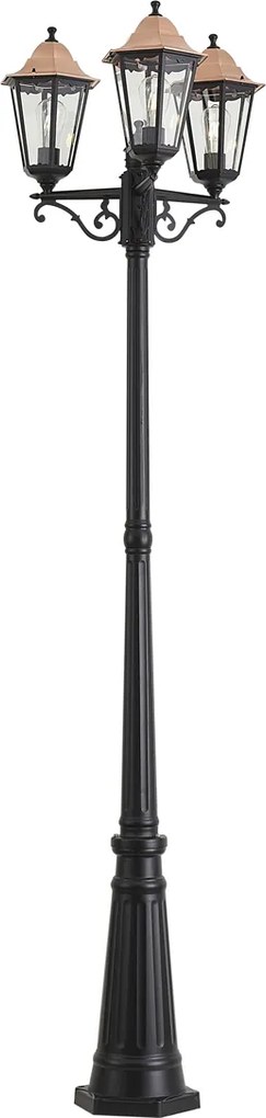 Felinar clasic de exterior negru cu cupru 220cm 3 lumini IP44 - Havana