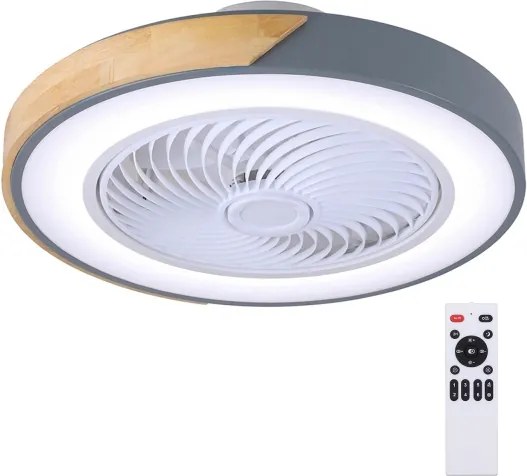 Brilagi - Corp de iluminat LED dimabil cu ventilator, 38 W, 230 V, Ø50 cm, gri/stejar + telecomandă