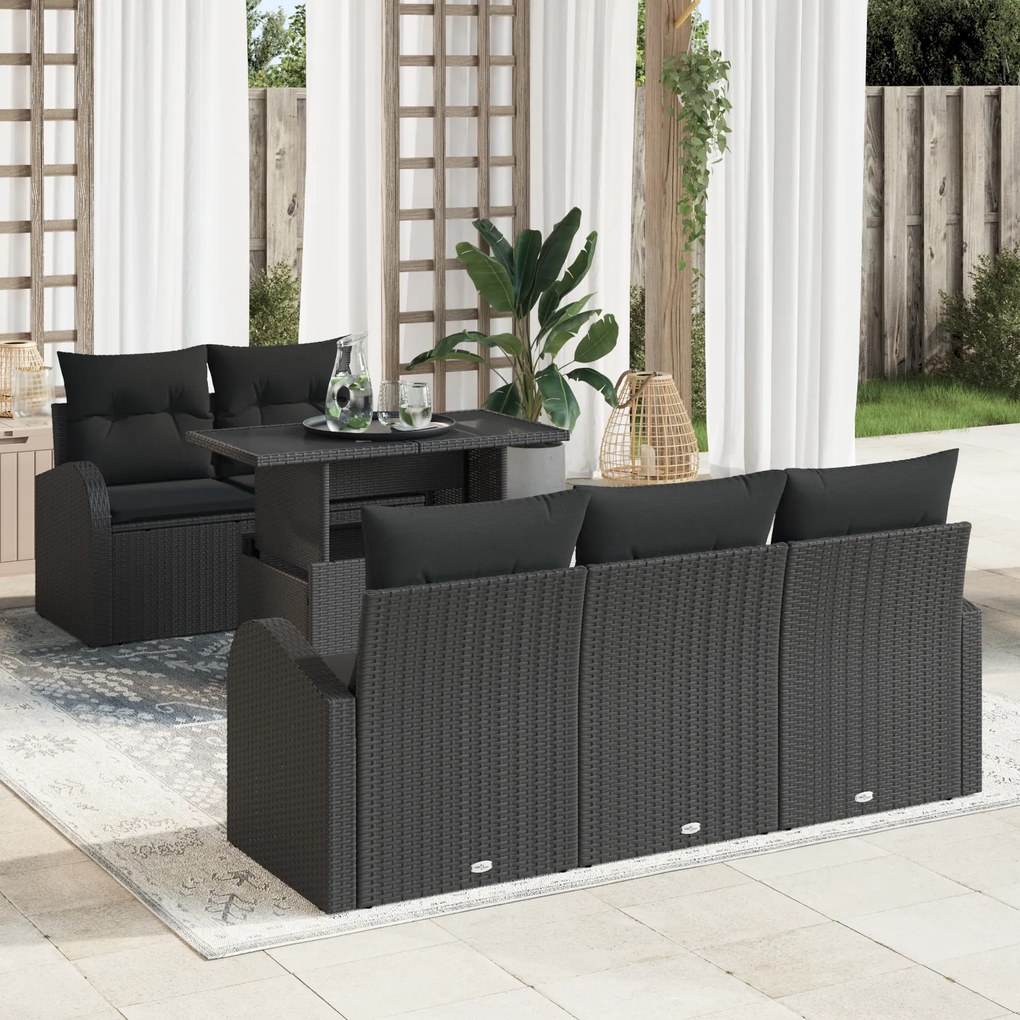 vidaXL Set de canapele pentru grădină cu pernă 6 pcs Negru Rattan poli