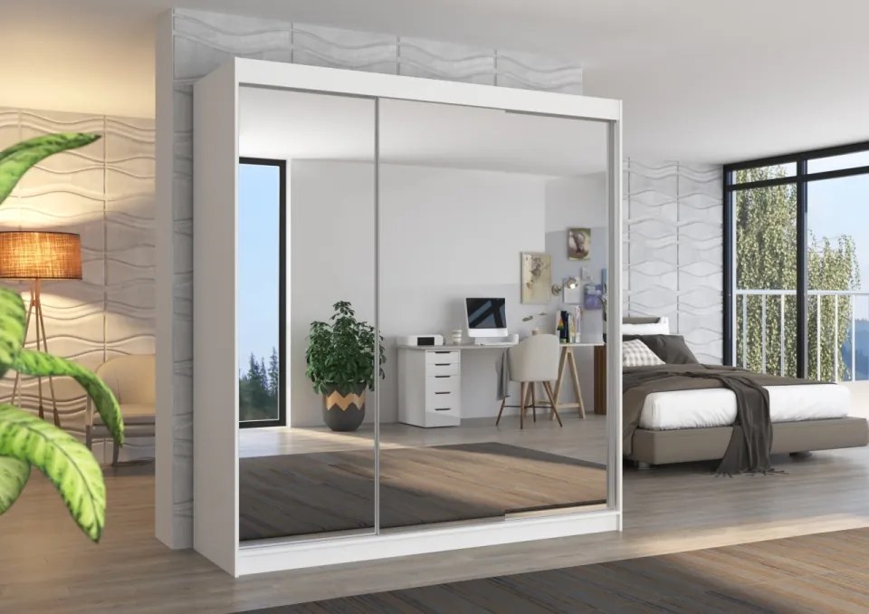 Dulap cu usi glisante si oglinda 200x215 cm, Austin, ADRK Furniture (Culoare: Negru)