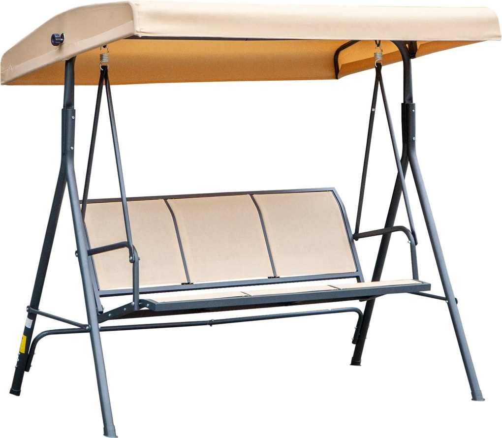 Outsunny Leagăn de grădină cu 3 locuri, copertină, șezut respirabil și cadru din oțel, bej | Aosom Romania
