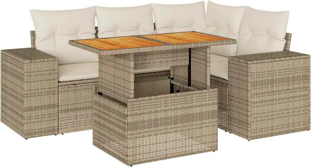 vidaXL Set canapele de grădină cu perne, 5 piese, bej, poliratan