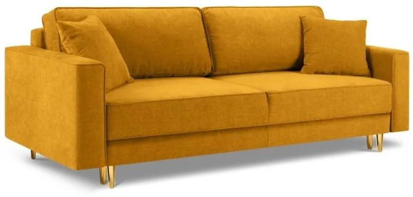 Canapea extensibila Dunas cu tapiterie din tesatura structurala si picioare din metal auriu, galben