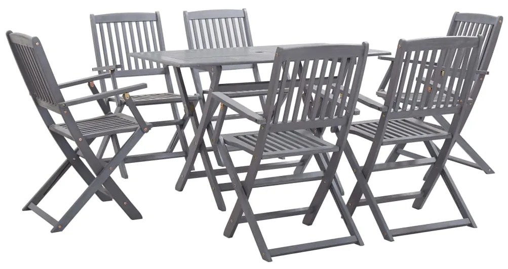 vidaXL Set mobilier de grădină, 7 piese, gri, lemn masiv de acacia