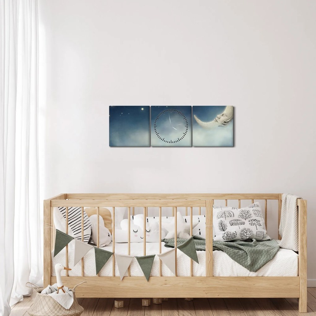 Tablou - Luna cu stele (cu ceas) (90x30 cm)