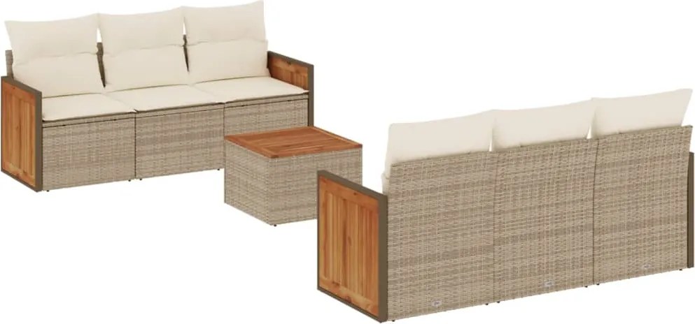 vidaXL Set canapele de grădină, 7 piese, cu perne, bej, poliratan