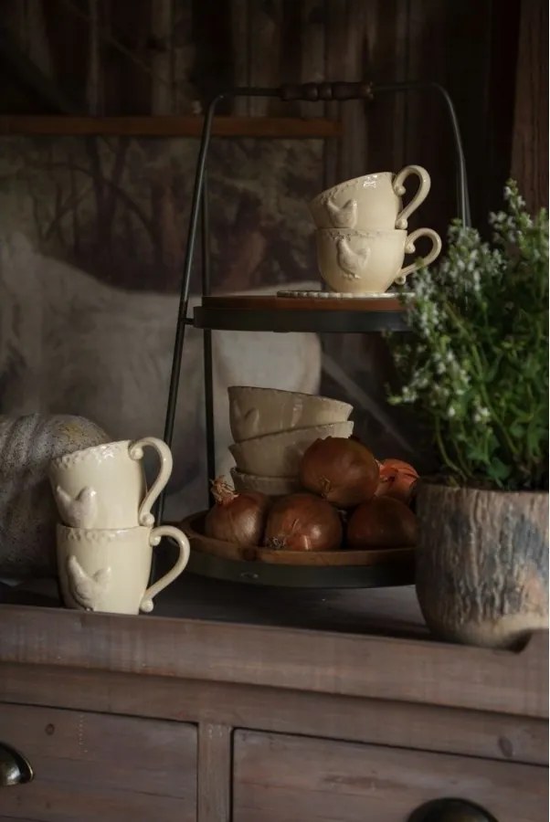 Ceașcă cu farfurioară din ceramică, bej, model găină, 200 ml
