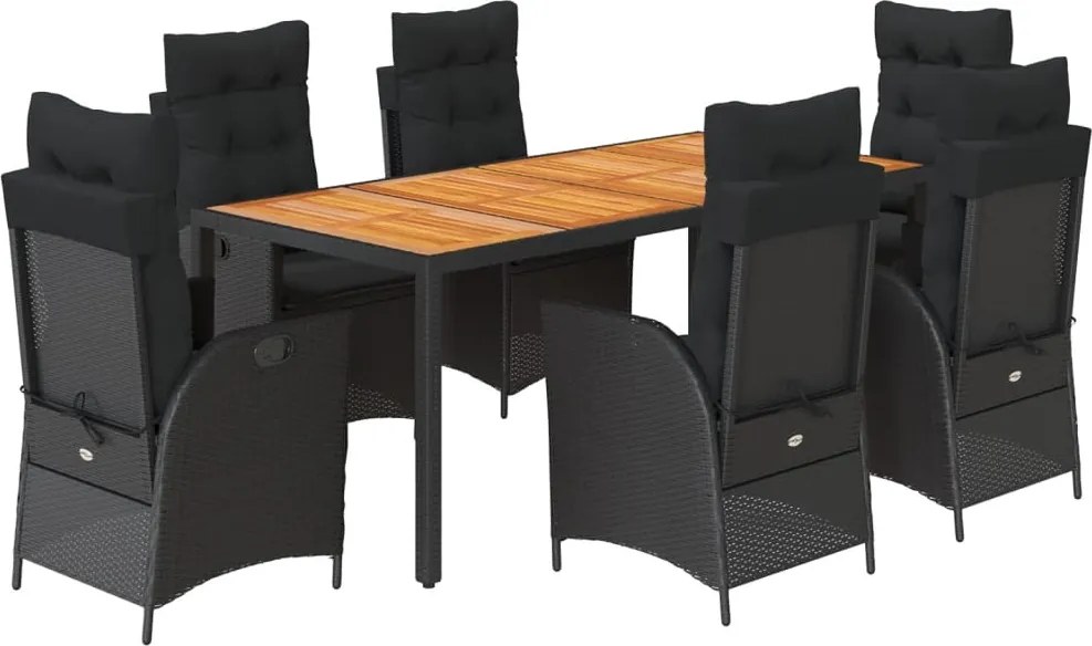 vidaXL Set mobilier de grădină cu perne, 7 piese, negru, poliratan