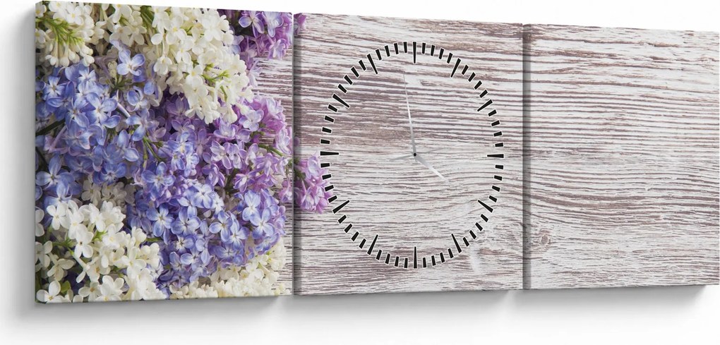 Tablou - Liliac pe lemn (cu ceas) (90x30 cm)