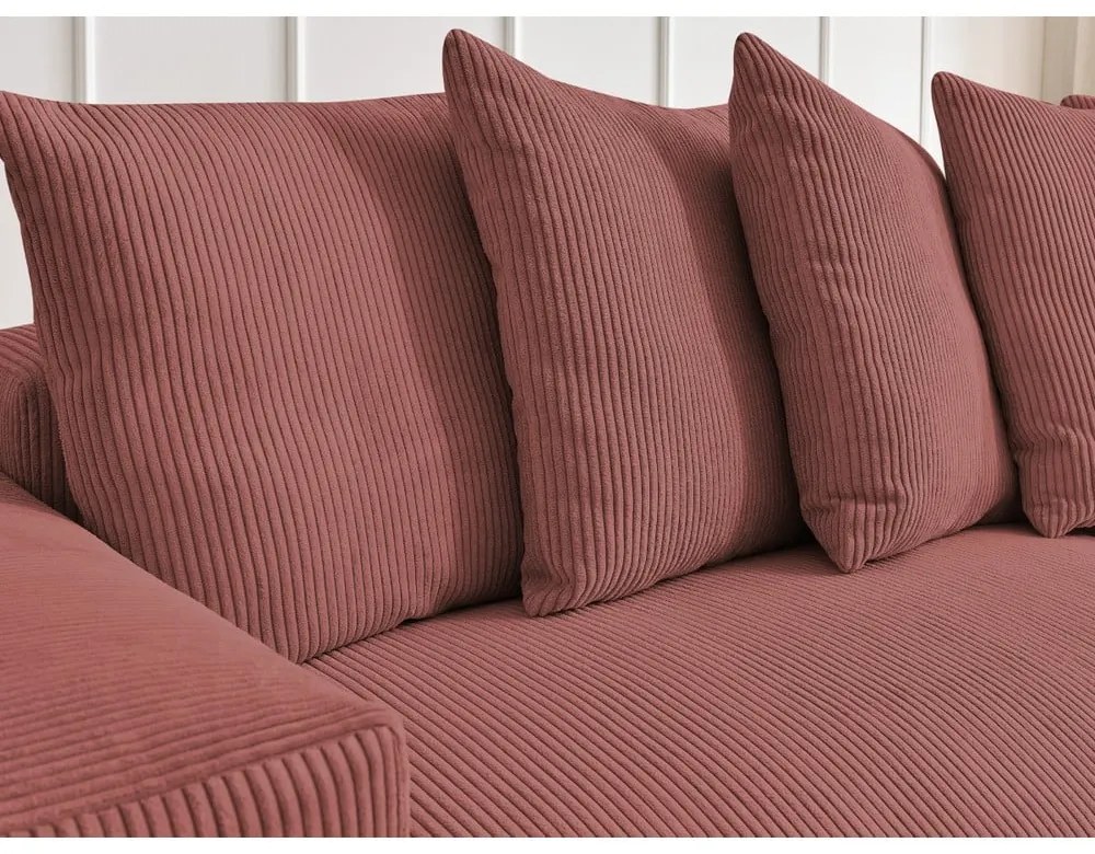 Colțar roz extensibil/cu spațiu de depozitare cu tapițerie din catifea reiată Voltaire – Bobochic Paris