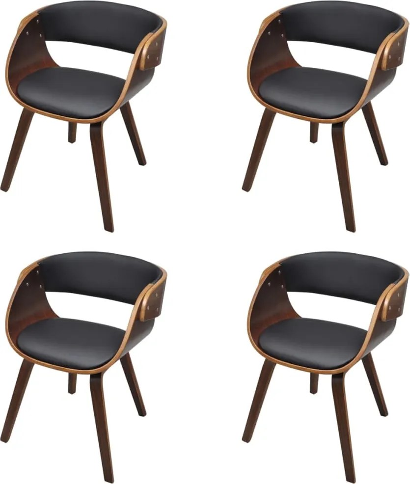 vidaXL Scaune de bucătărie 4 buc., maro, lemn curbat & piele ecologică