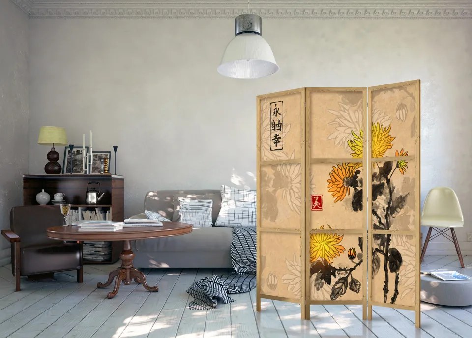 Paravan japonez - Japanese Style: Chrysanthemums [Room Dividers]