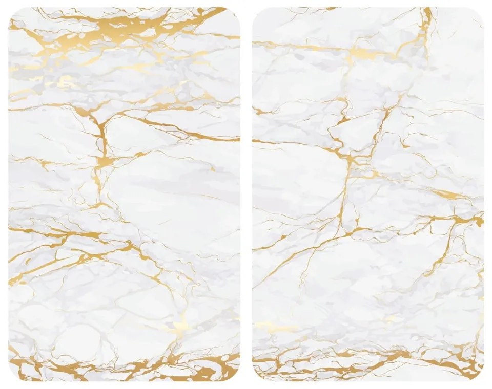 Set 2 protecții din sticlă pentru aragaz Wenko Marble, 52 x 30 cm , alb - auriu